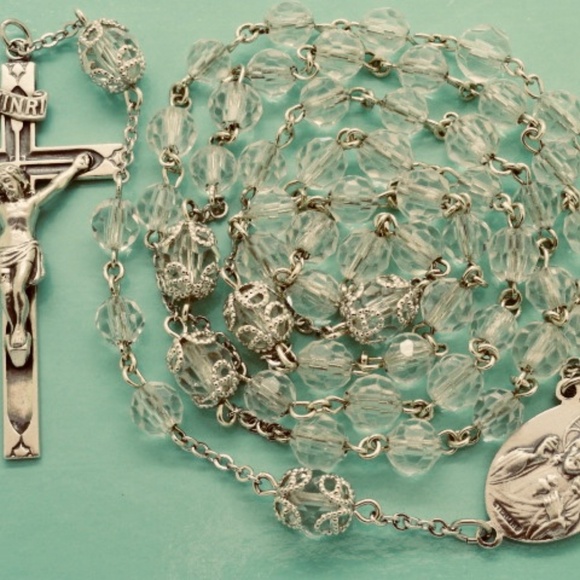 Sterling Silver and Crystal 39 Grams 22 1/2" Rosary - Picture 12 of 15